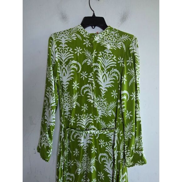 Zara Women Green w/White Floral Button Front Tie Waist Midi Dress size Medium - Picture 8 of 10